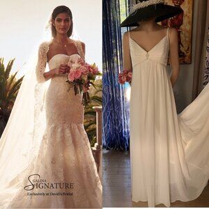 GALINA 4 DAVID'S BRIDAL EMPIRE WAIST BEADED CHIFFON OVERLAY WEDDING DRESS GOWN 8